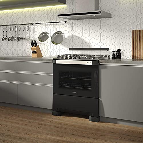 Fogão 5 Bocas Mueller Decorato Gourmet Preto Fosco Bivolt com Mesa em Inox