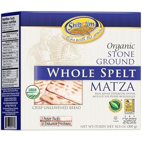 Shibolim Organic Whole Spelt Matzo, 10.5oz | Unsalted Whole Grain Crisp Spelt Crackers | Two Stay Fresh Packs Per Box to Mantain Freshness | Certified Kosher Cover