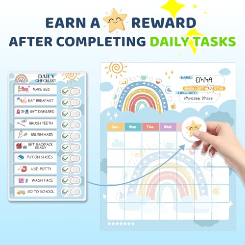 Image of Upgraded Slider 4 in 1 Reward Chart for Kids, Reusable Bedtime /Morning /Daily Routine Chart for Kids, Magnetic Chore Chart for Kids Toddlers, Sticker Chart for Kids Behavior Chart for Kids at Home