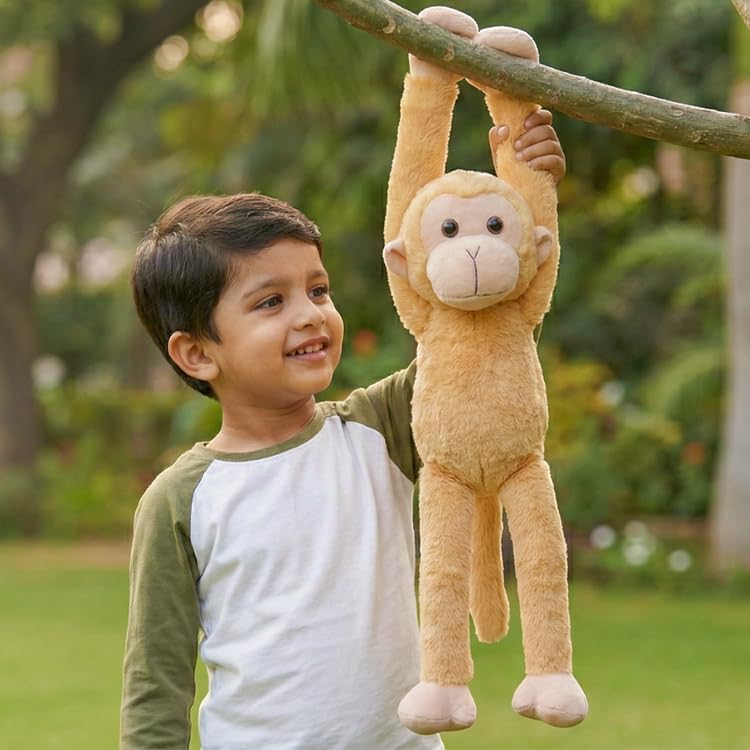 Image of Mirada Adorable Brown Hanging Monkey Soft Plush Toy - Long Arm Stuffed Animal for Kids | Cute Jungle Theme Gift for Boys & Girls | 40cm