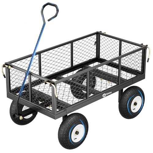 Sekey Bollerwagen Gartenwagen 350KG Belastbar, Transportwagen Transportkarre Gerätewagen mit Patentiertem Handgriff, Vollgummi-Luftreifen, Serie Titan, 100L, Grau