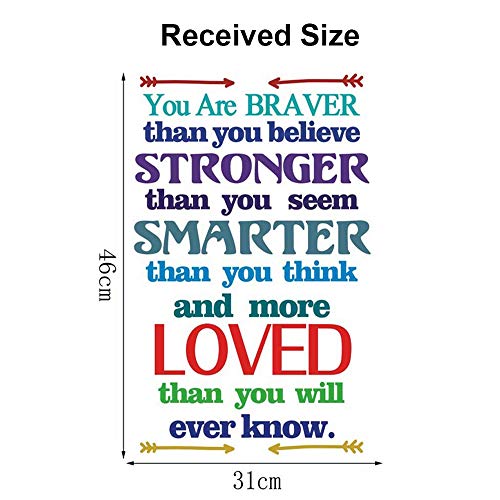 Inspirational Quote Wall Decals Kids Motivational Wall Decor Sticker You Are Braver Than You Believe Positive Wall Saying For Playroom Classroom #TOP1