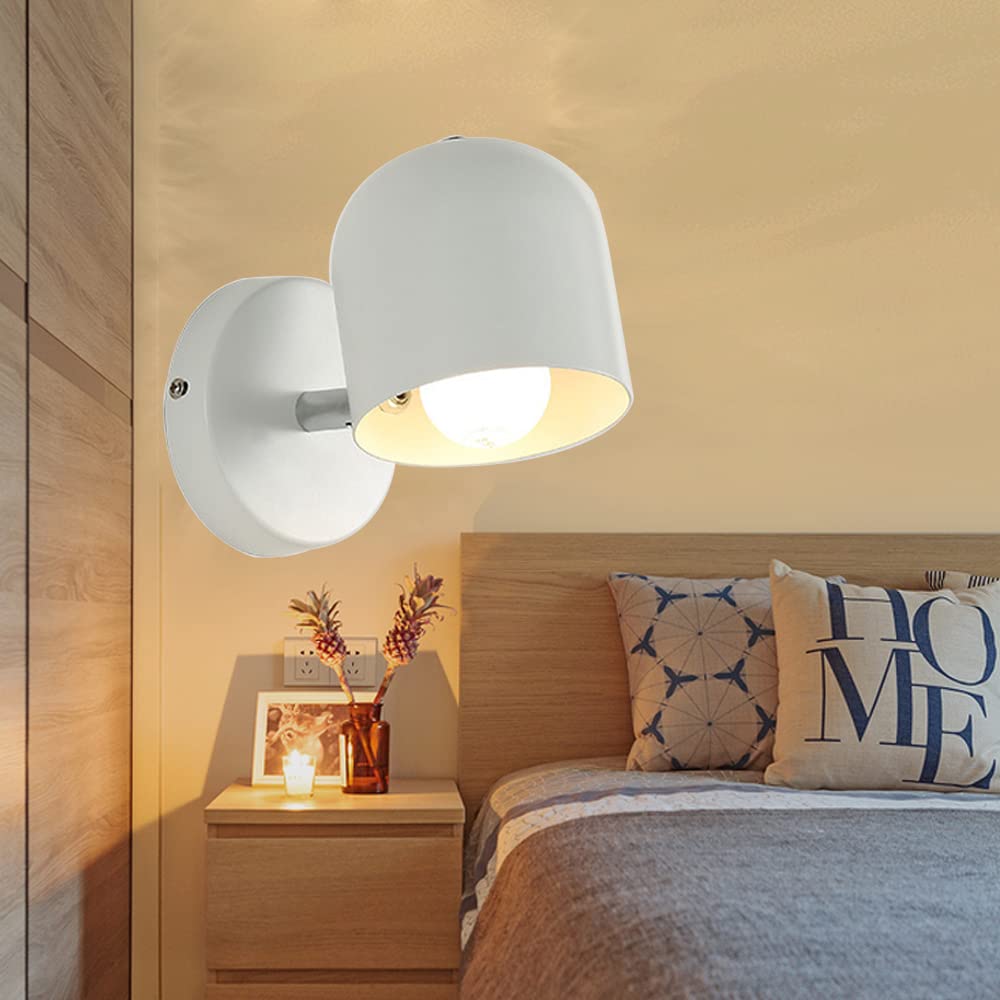 Mengjay Wall Lamp Children's Bedroom Wall Lamp Interior Wall Lamps Ironwood Wall Lamp Kitchen Adjustable E27 Deco Wall Lamp (White)