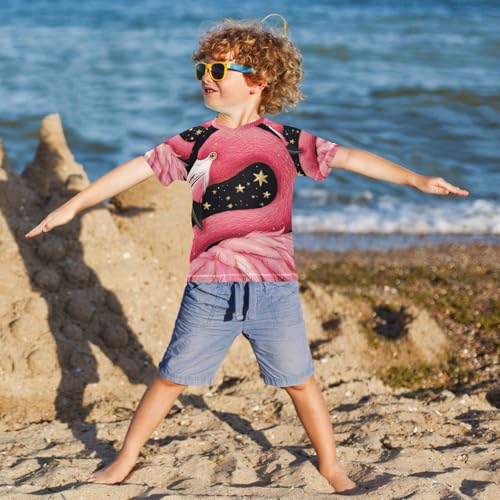 Boy Swimsuit Cartoon Star Flamingo Black Sunscreen T-Shirts Swimwear Sets UPF 50+4
