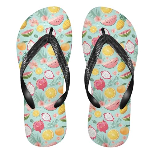 ALAZA Watermelon Dragon Fruit Orange Flip Flops for Women Fashion Beach Slippers Comfort Mens Flip Flops Non-Slip Rubber Shower Slippers Sandal for Hotel Travel Sport,XS