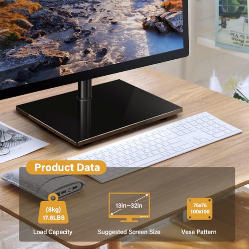 Image of WKWKER Universal TV Stand Table Top fits 13-32inch 360 Swivel Height Adjustable TV Stand with Mount Base with Tempered Glass Base