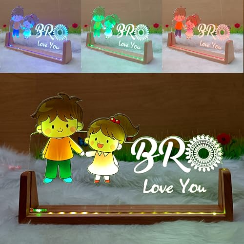 Image of lampees Personalized 3D LED lamp Rakhi Brother Sister Name - Multi Color (U Base2)