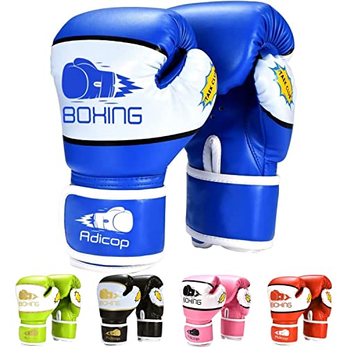 Adicop Kids Boxing Gloves for 4-12 Years Old Youth Boys Girls Boxing Training Gloves Sparring Boxing Gloves for Punching Bag Kickboxing Muay Thai MMA (Blue)