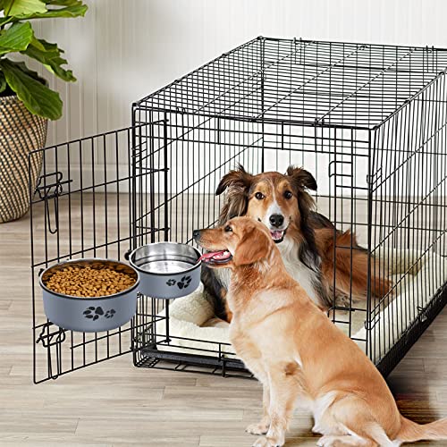 2 Pack Kennel Water Bowl, Stainless Steel Dog Crate Water Bowl No Spill, Hanging Dog Bowls for Kennel Cage, Metal Pet Food Water Bowl Feeder for Medium Large Size Dogs