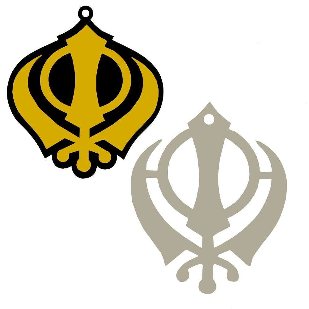 Divya Mantra Sikh Khanda for Car Home Wall Decor Temple Pooja Items Sacred Religious Decorative Showpiece Interior Hanging Accessories Puja Symbol Lucky Charm -Double Sided, Yellow, Silver -Set of 2
