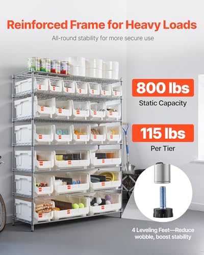 Image of VEVOR 7-Tier Rolling Bin Storage Rack, 26 Organizer Bins, Bin Rack Storage Steel Wire Shelving System with Wheels, Mobile Tool Organizer for Garage, Warehouse, Office, Restaurant, Kitchen, Classroom