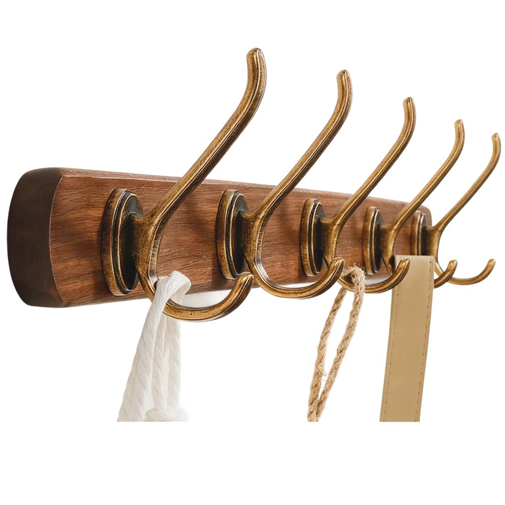 QPKZ Wood Coat Rack Wall Mount, Wall Hooks Entryway Hanging Shelves with Hooks for Clothes Hats Towel Purse Robes, Bathroom Mudroom Bedroom 60cm