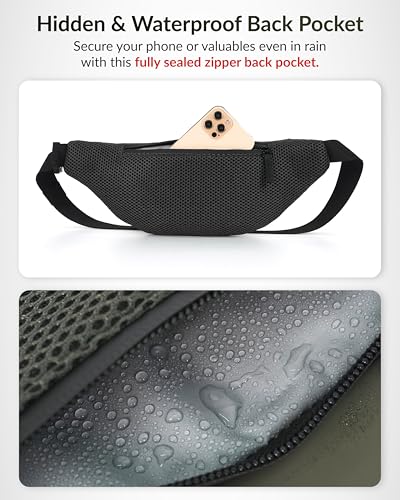 Image of Destinio Waist Bag for Man Woman - Anti Theft, Waterproof Zippers and Back Pocket - Large Travel Waist Pouch, Fanny Pack, Belt & Hip Bag for Hiking, Passport, Gym (Olive Green)