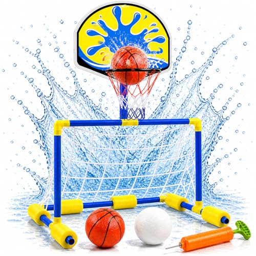 ATHLEJOY 2-in-1 Wasserballspiel für Pool Basketballkorb & Wasserballtor für Kinder & Erwachsene inkl. Bälle Wasserspaß für Garten & Pool