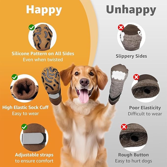 Image of KUTKUT 4Pcs Non Slip Dog Socks with Grippers Prevent from Licking Paws, Anti-Slip Large Dogs Grip Socks for Senior Dogs on Hardwood Floor (Size:- XL: L*W: 20cm*8cm)