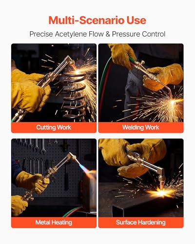 Image of VEVOR Oxygen Acetylene Torch Kit with Check Valves, Gas Welding Cutting Torch Kit, Professional Oxy Acetylene Brazing Set with 15FT Twin-Hose, 2 Cutting Tips, 2 Welding Tips & 2 Precise Regulators