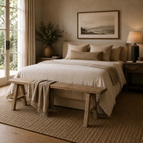 Image of Artissance Vintage Reclaimed Wooden Noodle Bench, 6-7 ft Long, Handcrafted Rustic Solid Wood Bench, Perfect for Both Indoor and Outdoor, Bedroom, Patio, Entryways