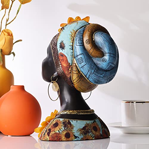 African Statues And Sculptures,African Art Bust Statue, Home Decor Sunflower Girl Figurines, Room Decor Resin Black African American Statue, Suitable For Living Room,Desktop, Bookcase Shelf Decor (A) #TOP5