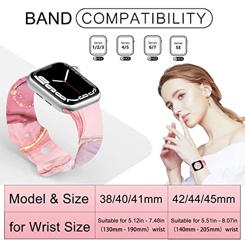 Sport Bands Compatible With Apple Watch Band 42Mm 44Mm 45Mm Women Girls, Rose Gold Pink Marble Design Watch Band Cute Silicone Wristband Replacement Iwatch Series 7 Se 6 5 4 3 2 1 #TOP3