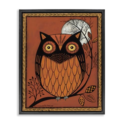 Round Owl Autumn Botanical Border, 17 x 21 Inch Canvas in Floater Frame