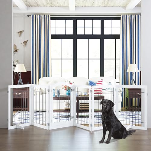 PAWLAND-144-inch-Extra-Wide-30-inches-Tall-Dog-gate-with-Door-Walk-Through-Freestanding-Wire-Pet-Gate-for-The-House-Doorway-Stairs-Pet-Puppy-Safety-Fence-Support-Feet-Included-White6-Panels PAWLAND 144 inch Extra Wide 30 inches Tall Dog gate with Door Walk Through Freestanding Wire Pet Gate for The House Doorway Stairs Pet Puppy Safety Fence Support Feet Included White6 Panels