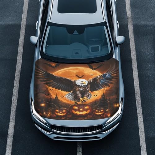 Image of Car Hood Cover Protector Waterproof Auto Hood Wrap Blankets Halloween Decorations Auto Patriotic Decorative Accessories for Sedans SUVs Pickup Trucks (American Flag Eagle Design)