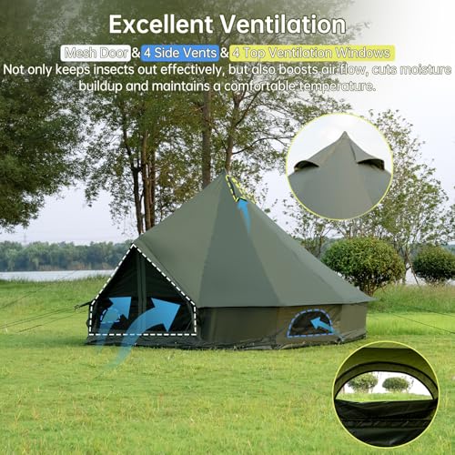 Bell Tent with Stove Jack – Spacious 13.1ft Family Glamping Yurt, 4-6 Person, 4 Season, Easy Setup, Waterproof, Ventilated Outdoor Shelter (13.1ft(Green) - Image 4