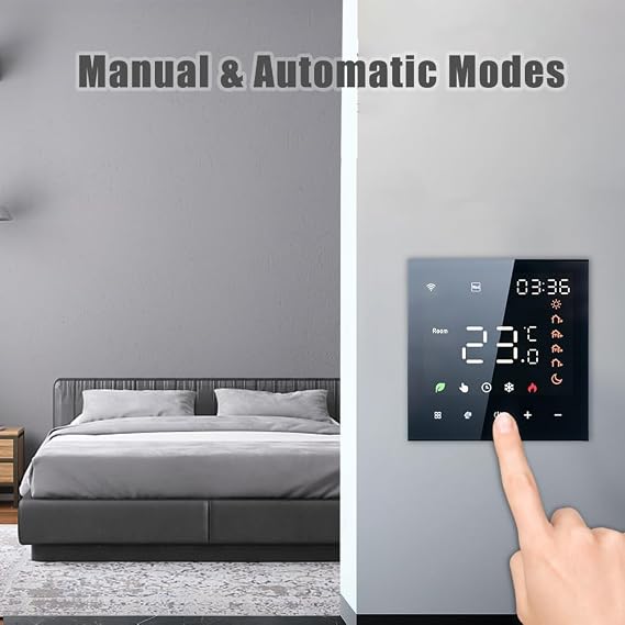 Smart Thermostat,Smart Thermostat Voice Control 3A Digital Programmable LCD Display Touchscreen Underfloor Heating Temperature Controller Digital Intelligent Wall Thermostat for Water Heating Compatib