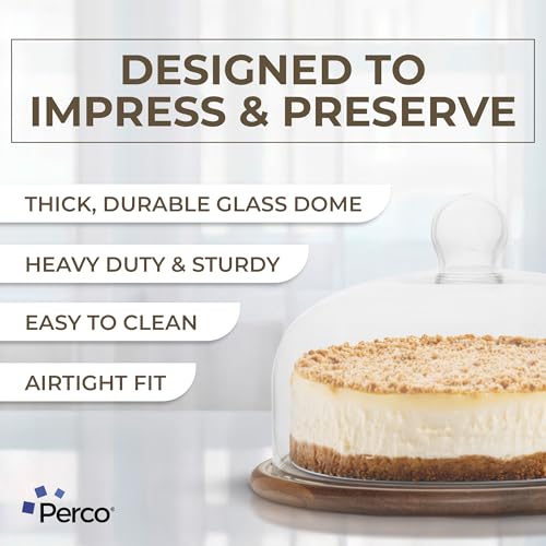 Perco 11" Wood Cake Stand with Glass Dome Lid – Rustic Cake Plate with Cover for Dessert Display, Birthday, Wedding, Kitchen Party, Baking Gift, Charcuterie or Cheese Board Use by Perco - Used condition - Image 3