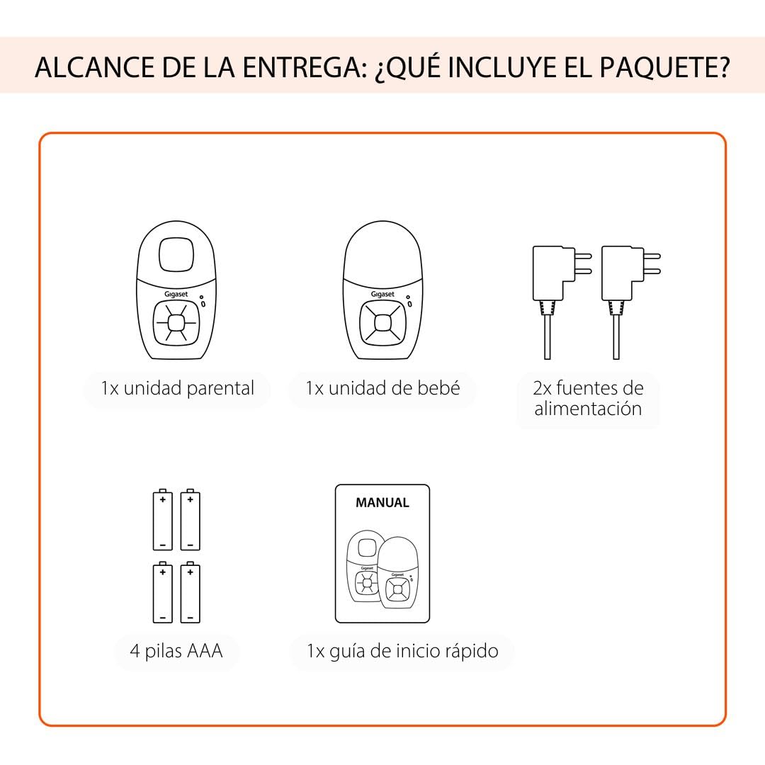 Gigaset Baby 100 Audio Vigilabebés, DECT, Alcance 300 m, Warm Grey | Comunicación bidireccional, temporizador alimentación, luz nocturna, [Versión Española]
