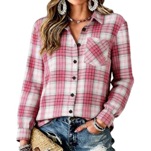 Plaid Jackets for Women Gingham Button Down Boho Comfortable Tops - image 1