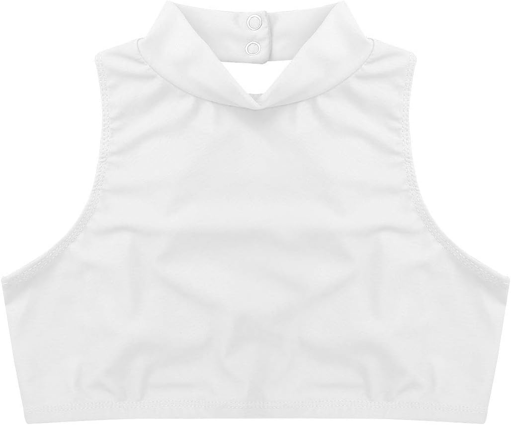 Freebily Girl Sleeveless Turtle High Neck Active Yoga Bra Crop Tops Criss Cross Back Gymnastics Sports Bra Dance wear