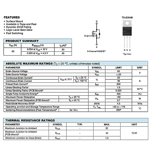 Image of RFP30N06LE N-Channel Power MOSFET Transistors 30A 60V P30N06LE Mosfets Transistor 30 Amp 60 Volt TO-220 (Pack of 10Pcs)