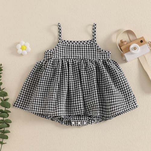 Newborn Baby Girl Romper Dress Plaid Pattern Sleeveless Spaghetti Straps Infant Jumpsuit for Summer2