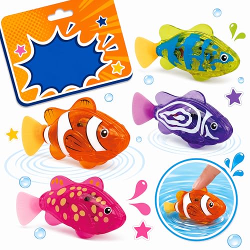 Robo Fish Swimming Fish Bath Toy Robo Fisch Katze Spielzeug Elektronischer Haustier Fisch Robofisch mit Leuchtende Robofische Fischs Badewanne Elektrisch für Katzenpool Badewanne Aquarium (4 Stück)