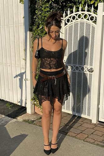 Avidlove Lace Mini Skirts for Women Flowy Skirt Boho Layered Asymmetrical Short Skirt - image 2