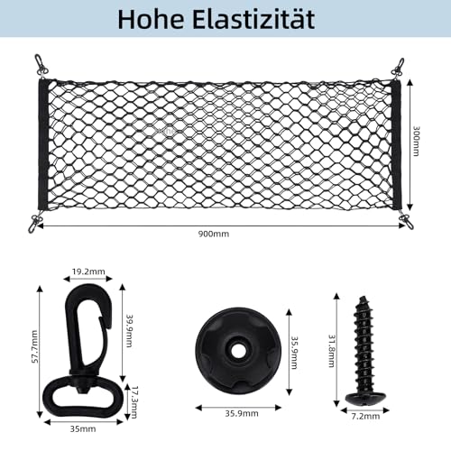 mobumeia Gepäcknetz Auto, Kofferraumnetz 110 x 40cm Mit 4 Karabinern Und 4 ABS Kunststoffschnallen, Super Elastisch Für Die Meisten Autos