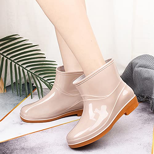 Sngshj Womens Short Rain Boots Size 8 Waterproof Low-Heeled Buckle Middle Boots Shoe Rain Garden Shoes Womens Slip (Khaki, 7) #TOP3