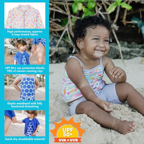Image of SwimZip Girls' 3 Pc Swim Set w /Long Sleeve Rash Guard, Tankini & Shorts UPF 50+