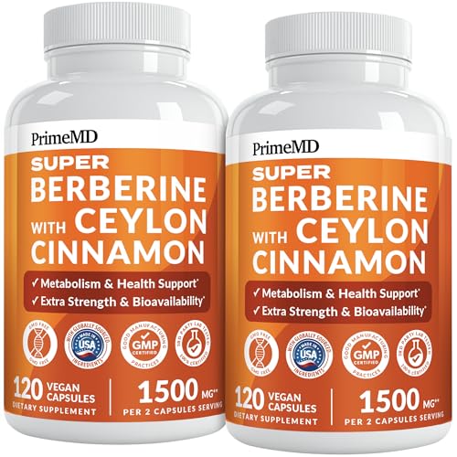 Super Berberine Supplement with Ceylon Cinnamon BioPerine Apple Cider and Turmeric 1500mg - 8-in-1 Dihydroberberine Supplement for Overall Wellness and Balance Support (120 ct Pack of 2)