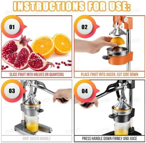 Heavy-Duty Manual Cast Iron Citrus Juicer - Effortless Lemon Squeezer for Fresh Juice - Safe Countertop Design, Easy to Use & Clean, Durable Silver Finish