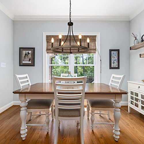 Wagon-Wheel-Chandelier-6-Light-Farmhouse-Chandelier-Round-Rustic-Faux-Wood-Black-Chandeliers-for-Dining-Room-Kitchen-Island-Living-Room-Entryway-Foyer-Lighting Wagon Wheel Chandelier 6 Light Farmhouse Chandelier Round Rustic Faux Wood Black Chandeliers for Dining Room Kitchen Island Living Room Entryway Foyer Lighting