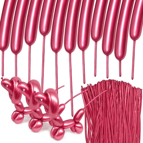 Image of 100Pcs Metallic 260 Balloons, Red Chrome Long Balloon for Animals, 260 Art Ballon for Twisting, Skinny Modeling Supplies for Birthday Party Wedding Festival Decorations. Metallic Red