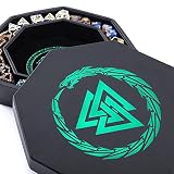DND Dice Tray - Premium 8 Inch Dice Tray Dungeons and Dragons - Beautiful Green Valknut and Dragon D