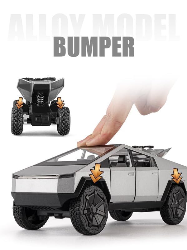 Image of Play Boy 1:24 Big T Cybertruck Model Diecast Metal Alloy Pullback Toy Vehicle with Openable Doors Light and Music Car for Kids (Multicolor)