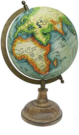 Samyuktha Educational/Antique Globe with Brass Antique Arc and Wooden Base/World Globe/Home Decor/Office Decor/Gift Item / 8 inches (Sea Green Multicolour)