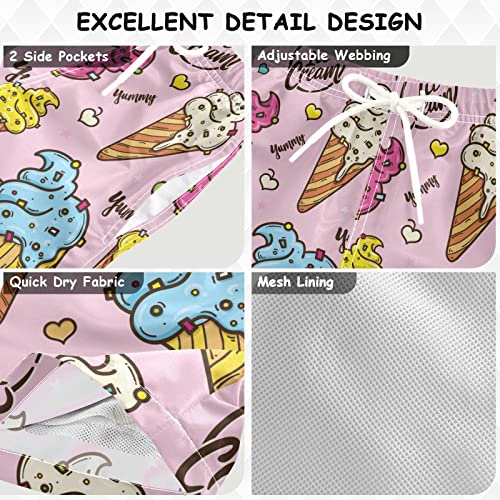 Cute Ice Cream Boys Swim Trunks Summer Drawstring Toddler Swim Board Shorts Boys Bathing Suit Beach Vacation XS3