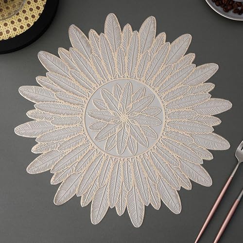 Image of Dakshya Industries PVC Waterproof Table Placemat Set of 3 | Gold Silver Copper Leaf Design Dining Table Mats | Washable Heat Resistant Non Slip Table Mats