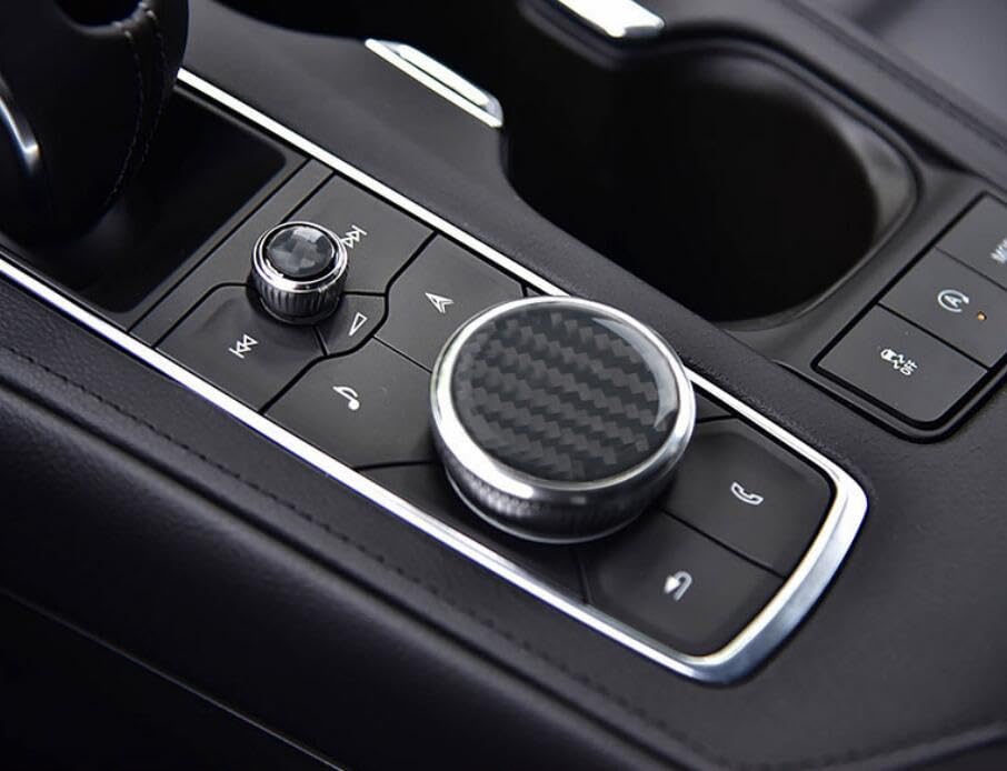 Image of Car Interior Accessories Knob Cover Carbon Fiber Decal Compatible with Cadillac XT4 XT5 CT4 CT5 CT6 (Black)
