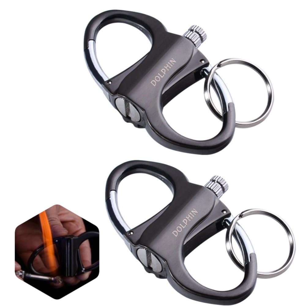Multi-Function Kerosene Lighter Keychain with 10,000-Strike Fire Starter, Waterproof Outdoor Belt Clip (Black * 2PACK)